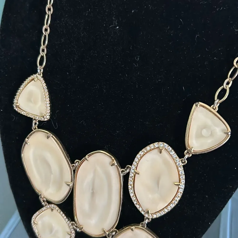 Stella & Dot gold tone and beige statement necklace